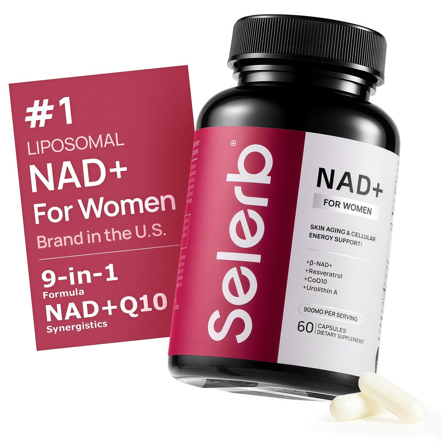 NAD+ Supplement for Women - NMN Alternative with β-NAD+, Trans-Resveratrol, CoQ10, D-Ribose - Promotes Cellular Renewal, Energy, and Radiant Skin Health - 60 Capsules Advanced