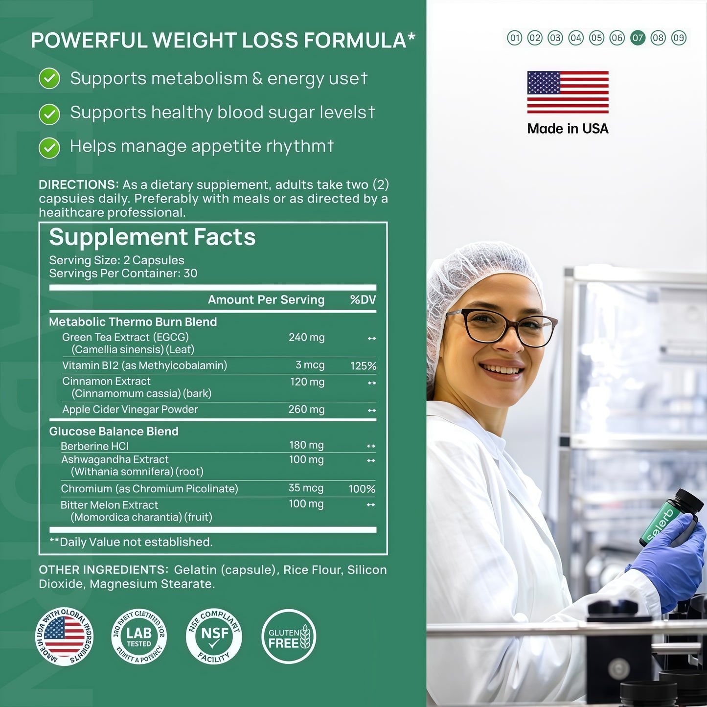 Selerb Berberine + Green Tea + B12 Complex - Gentle Plant-Based Formula with Chromium - 60 Capsules